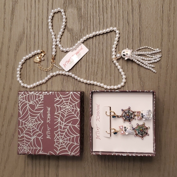 Betsey Johnson Jewelry - Betsey Johnson adorable ghost/web earrings and ghost necklace - Halloween 🎃